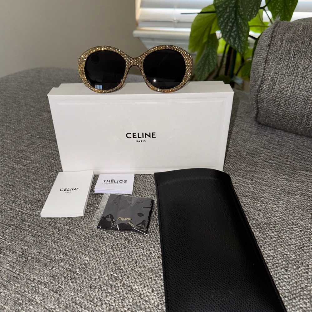 NEW Celine CL4240IS Brown Crystal Embellished Sunglasses $1050 - Picture 4 of 13